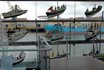 Lintec Graphic Films, cut-out images of ships at the National Glass Centre 